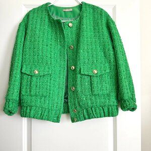12 STOREEZ Green Tweed Short Bomber Jacket Size S